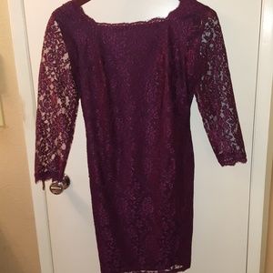 Formal Burgundy Lace Dress 3/4 Sleeves